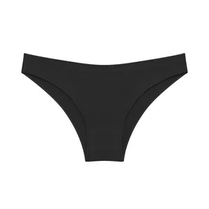 Detailed view of women's black cotton briefs with V-waist design and soft texture