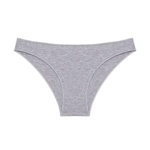Macro detail of light gray breathable cotton women's briefs with minimalist V-waist.