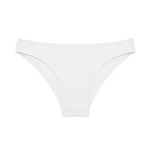 Close-up detail of white breathable cotton fabric on comfortable V-waist bikini panties