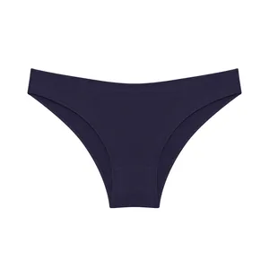 Detailed view of dark navy blue women's cotton breathable panties with V-waist design