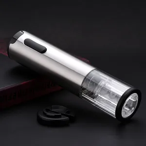 Professional rechargeable electric wine opener with stainless steel body and foil cutter.