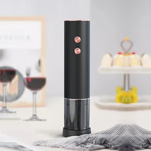 Rechargeable electric wine opener with LED light and sleek metallic black finish