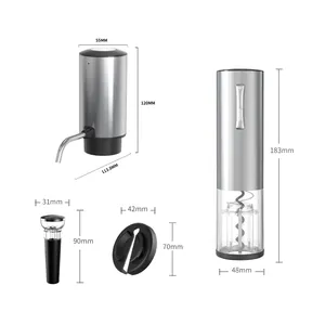 Ensemble complet d'ouvre-bouteille électrique et pompe aérateur inox avec dimensions