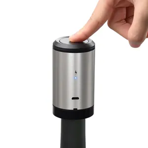 Automatic electric vacuum wine stopper with stainless steel finish and LED indicator