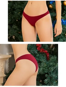 Close-up of comfortable cotton V-waist panties for women in classic burgundy finish
