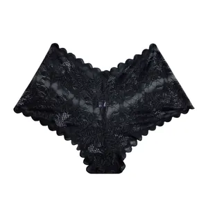 Elegant black lace panties for women featuring a semi-transparent floral design