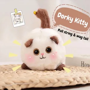 Peluche de Gato con Cola Móvil Interactivo Animal de Peluche con Sonido Cordón Ajustable Muñeca Gatito Regalo Niños Hogar