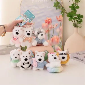 Collezione di simpatici portachiavi a forma di cane in peluche con motivi Westie e Schnauzer.