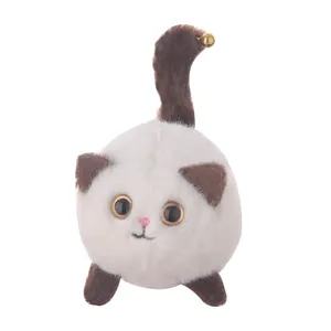 Adorable peluche de gato siamés redondo con cola que se mueve y mecanismo de cuerda