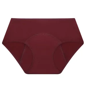 Detailed view of burgundy four-layer leak-proof menstrual panties with soft texture