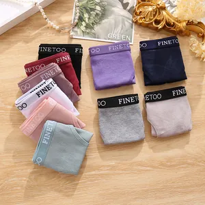 Variety of colored women's ribbed cotton mid-waist bikini panties with FINETOO logo waistband