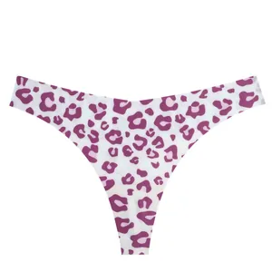 Women low rise seamless thong panties sexy purple leopard print invisible underwear 1pc