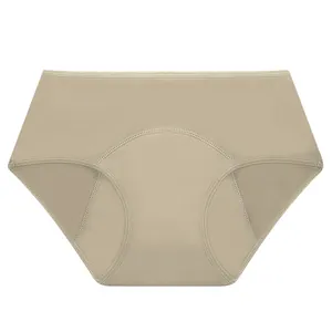 Detail view of four-layer leak-proof period underwear in beige color for women's comfort