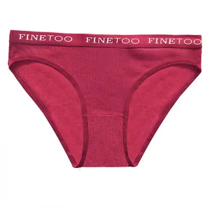 Detailed view of women's dark pink ribbed cotton briefs featuring elastic waistband
