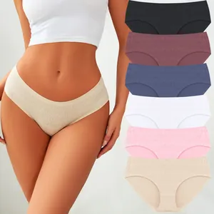 Women Seamless Invisible Panties Low Waist Solid Color Nylon Knitted Underwear Quick Drying Ribbed Hip Hugger Briefs