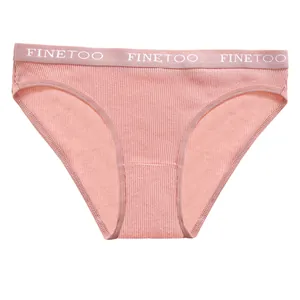 Close-up of pink ribbed cotton bikini panties showing elastic waistband details.