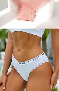Damen atmungsaktive Rippen Baumwoll Slip mit feiner Spitzenborte bequeme Low Rise Unterwäsche