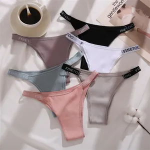 Set of colorful ribbed cotton bikini panties featuring FINETOO logo lettered waistbands