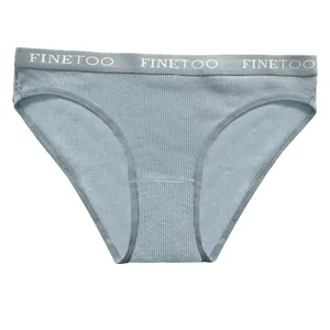 Ribbed cotton bikini panties for women with breathable cotton crotch and FINETOO waistband