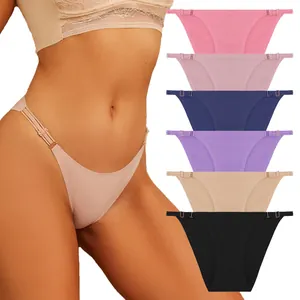 Mutandine in Seta di Ghiaccio Senza Cuciture per Donna Sexy Fibbia in Metallo Regolabile Vita Bassa Tinta Unita Traspirante