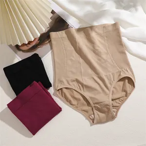 Close-up detail of seamless high waist tummy control shaping panties in three colors