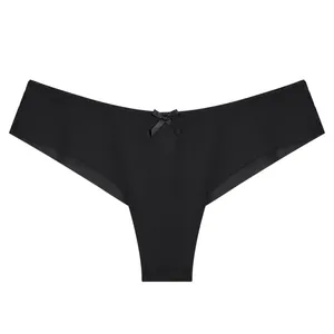 Sexy black mesh women's thong with delicate bow detail for breathable daily comfort