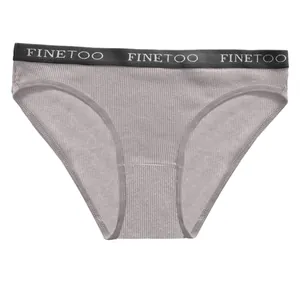 Detailed view of grey ribbed cotton briefs for women with elastic branded waistband