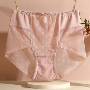 Mutandine in pizzo a vita alta da donna con rete traspirante e dettaglio fiocco rosa