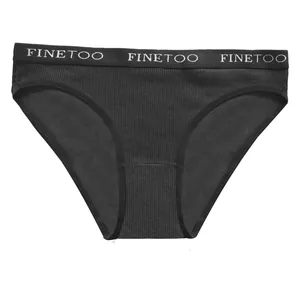Detailed macro view of black ribbed cotton women's bikini briefs with logo waistband