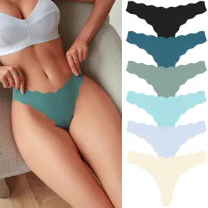 Women Seamless Thongs Scalloped Edge Low Waist Quick Dry Sport Yoga Panties Nylon Cotton Crotch Underwear Bottom