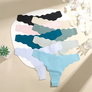 Seamless multi-color thong underwear with wavy edge design for womens yoga sports