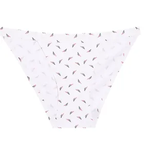 Atmungsaktive weiße nahtlose Bikini-Slips aus Eisseide mit geometrischen Blattmustern