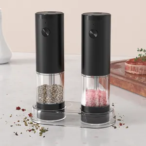 Electric Pepper Grinder Battery Operated Automatic Salt Mill With LED Light ABS Stainless Steel Spice Grinder For Kitchen Restaurant