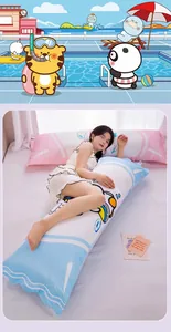 Comfortable long cartoon body pillow for side sleepers shown in a bedroom setting
