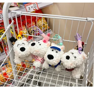 Cute white West Highland Terrier plush keychains with colorful hats and glasses accessories