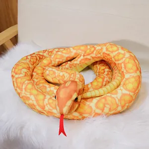 Realistic plush snake toy with orange patterned skin for home decor and props