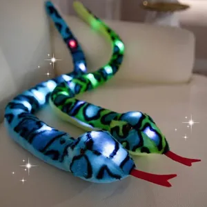Glowing realistic snake plush toy with LED lights for pranks and holiday gifts