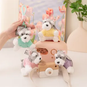 Portachiavi in peluche a forma di cane Schnauzer con maglioni colorati per zaini