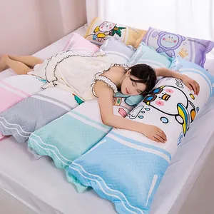 Long cartoon cooling body pillow with soft ice bean texture for side sleepers on bed