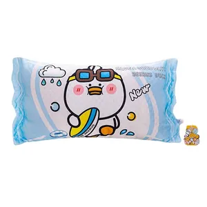 Long light blue bolster pillow with cartoon Beerus Duck print for bedroom decor