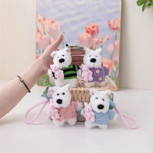 Portachiavi in peluche cane Westie con maglioni colorati e coniglietto rosa