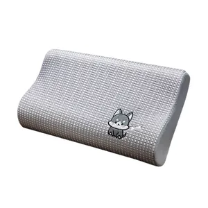 Ergonomic cooling ice silk memory foam pillow with waffle texture and cartoon dog motif