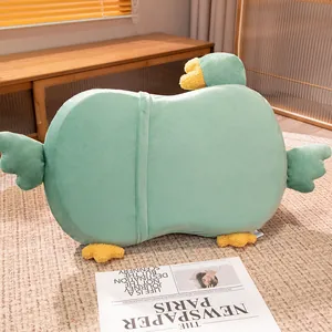 Suave cojín cervical de peluche con forma de ganso verde para oficina y hogar