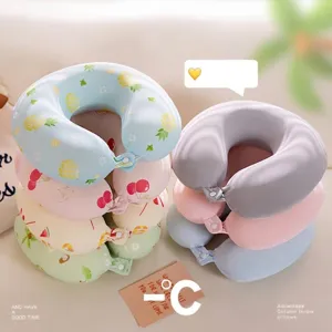 Almohada de Viaje en U de Espuma de Memoria y Seda de Hielo Soporte de Cuello Refrescante Cojín Lavable para Avión