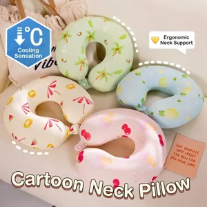 Almohada de viaje en forma de U de espuma viscoelástica efecto frío con dibujos