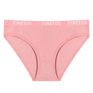 Breathable pink ribbed cotton bikini panties for women with Finetoo branded waistband