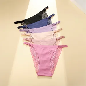 6er-Pack nahtlose Damen-Eisenseidenslips mit eleganter Blumenspitze und dünnen Trägern