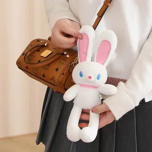 Süßer Kaninchen Plüsch Schlüsselanhänger mit ziehbaren Ohren, weiche Kuscheltier Taschen-Deko für Damen.