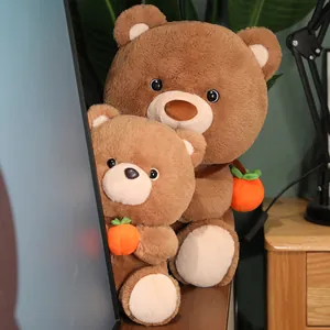 Cute brown teddy bear plush toys with orange persimmon decoration for birthday gift