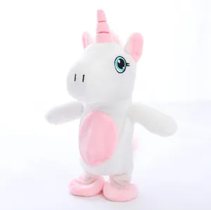 Giocattolo in peluche unicorno elettrico che cammina parla dolce bambola animale bianco rosa.